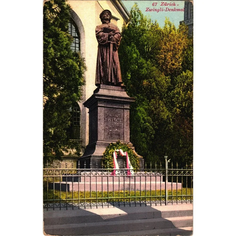 Historic Zürich Zwingli Monument Statue Vintage Postcard Switzerland Classic